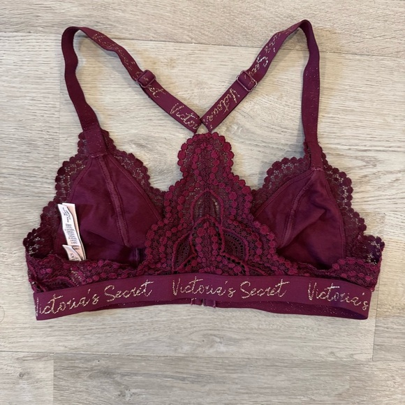 Victoria's Secret Bralette Med Plum Purple Triangle Logo Unlined Front Close - Picture 2 of 4